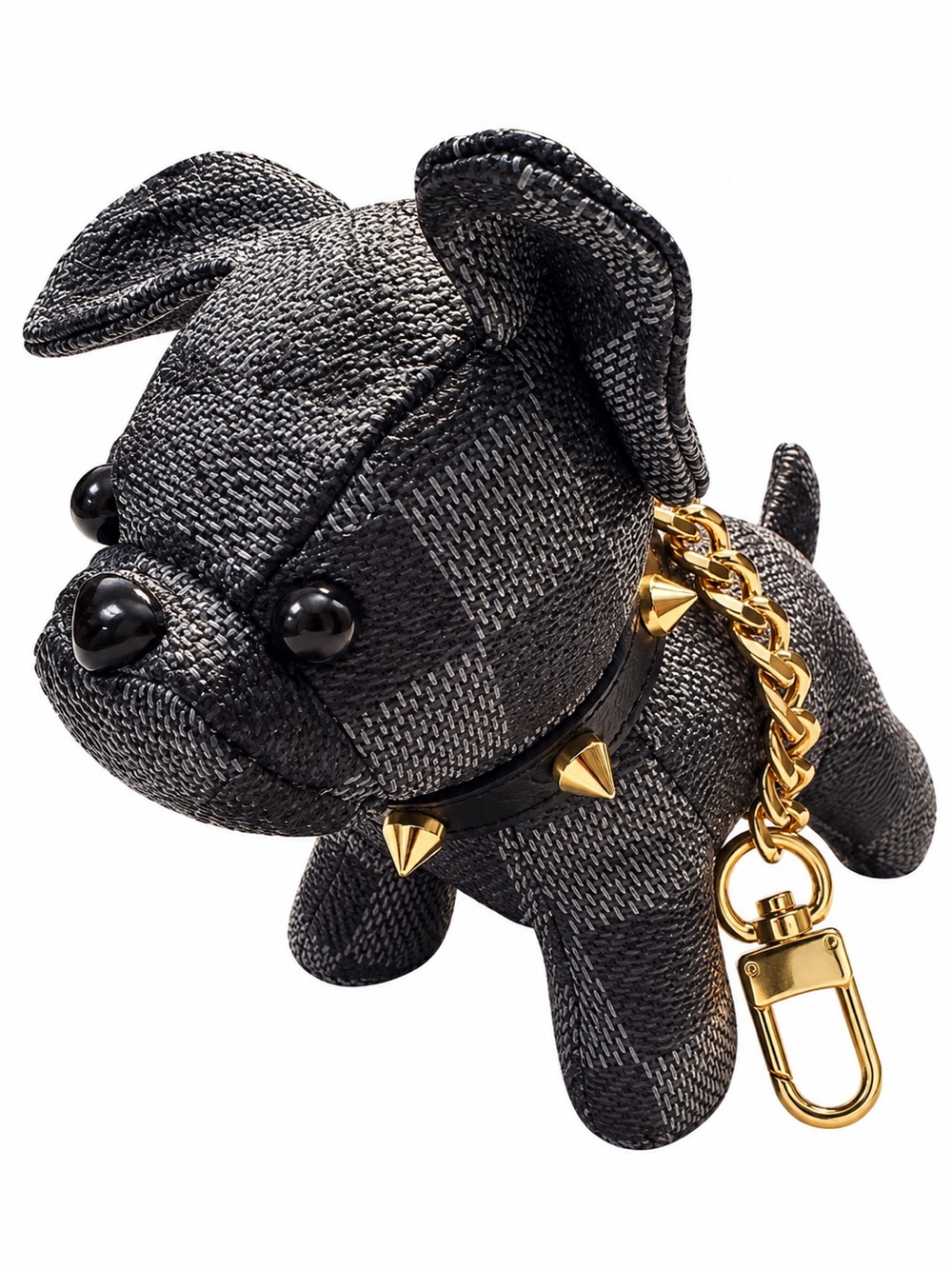 Black Plush Dog Keychain with Gold Chain and Studs